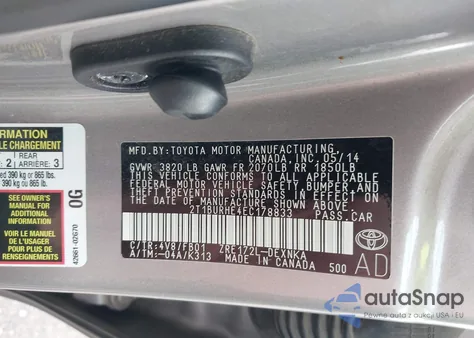 2014 Toyota Corolla Le z USA, uszkodzony, nr VIN 2T1BURHE4EC178833